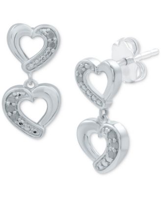 Macy's - Diamond Heart Drop Earrings (1/10 ct. t.w.) in Sterling Silver