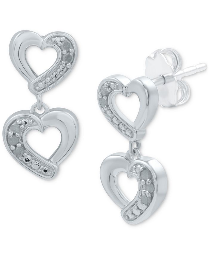 Macy's Diamond Heart Drop Earrings (1/10 ct. t.w.) in Sterling Silver - Macy's