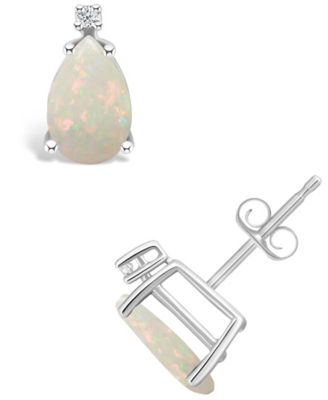 Opal (1 ct. t.w.) and Diamond Accent Stud Earrings in 14K Gold or 14K White Gold