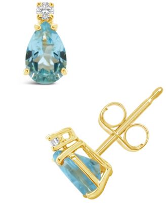 14K Yellow Gold Blue Topaz outlet or Aquamarine with Diamond accent Earrings