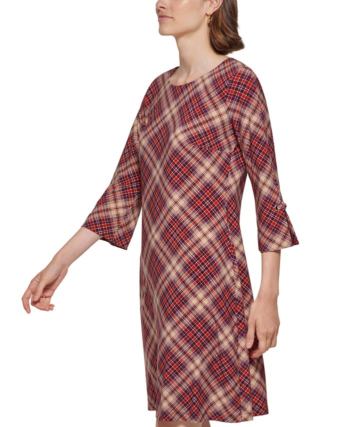 Tommy Hilfiger Women's Plaid 3/4Sleeve Shift Dress Macy's