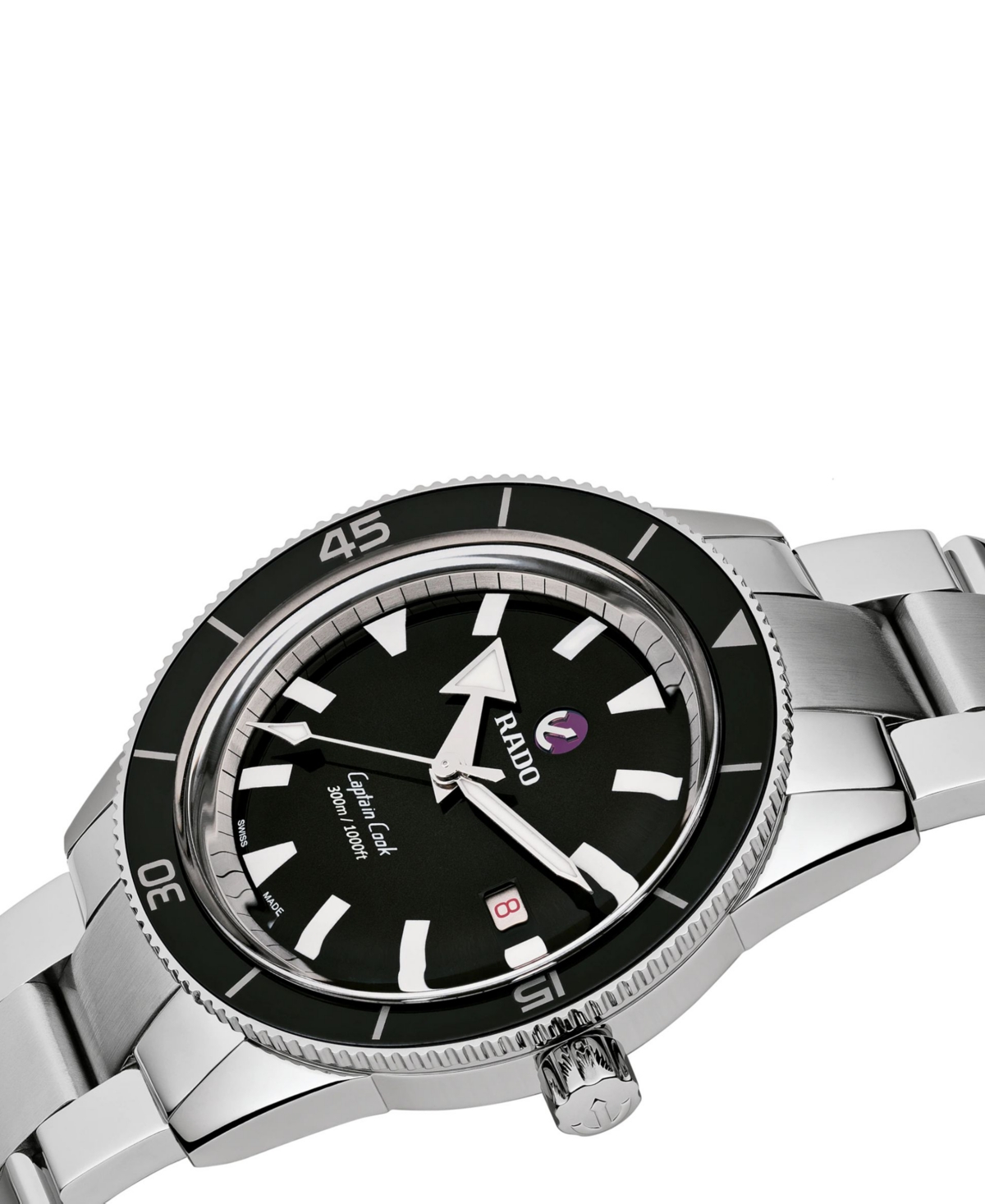Shop Rado Captain Cook Men's Automatic Black Stainless Steel Bracelet Watch 42 Mm In Silver