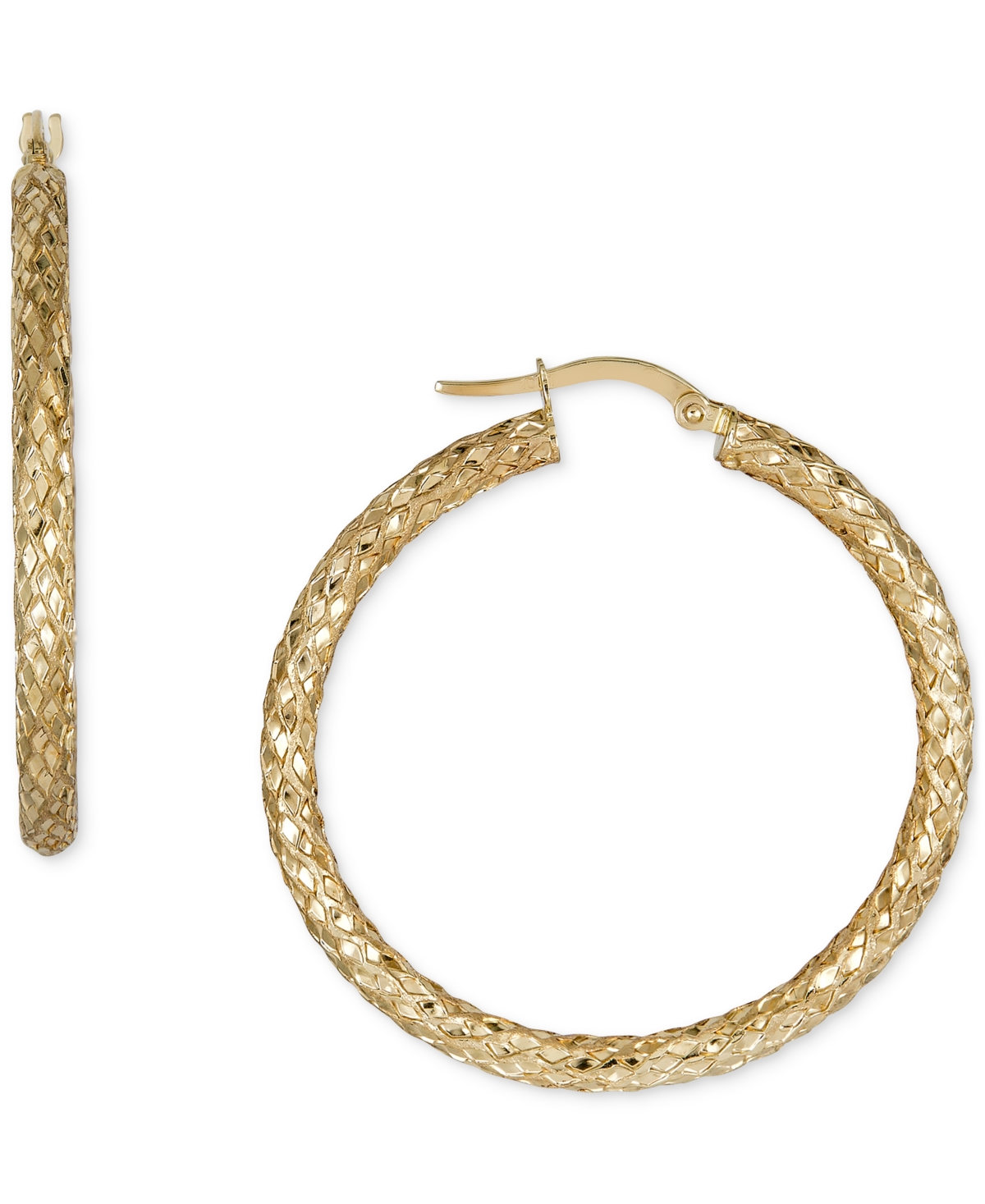 Snake Texture Hoop Earrings in 10k Gold 40mm - Yellow Gold
