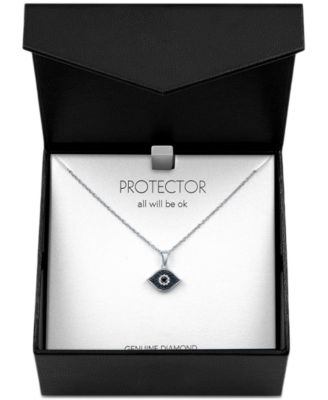 Macy's Black & White Diamond Accent Evil Eye Pendant Necklace in Sterling Silver, 16" + 2" extender