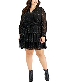 Plus Size Metallic Clip-Dot Tiered Dress, Created for Macy's