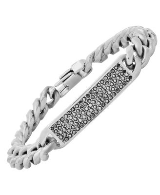 Simulated Gray Diamonds Cuban Link ID Bracelet