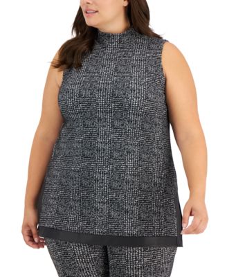 Anne Klein - Plus Size Plaid Sleeveless Mock-Neck Top