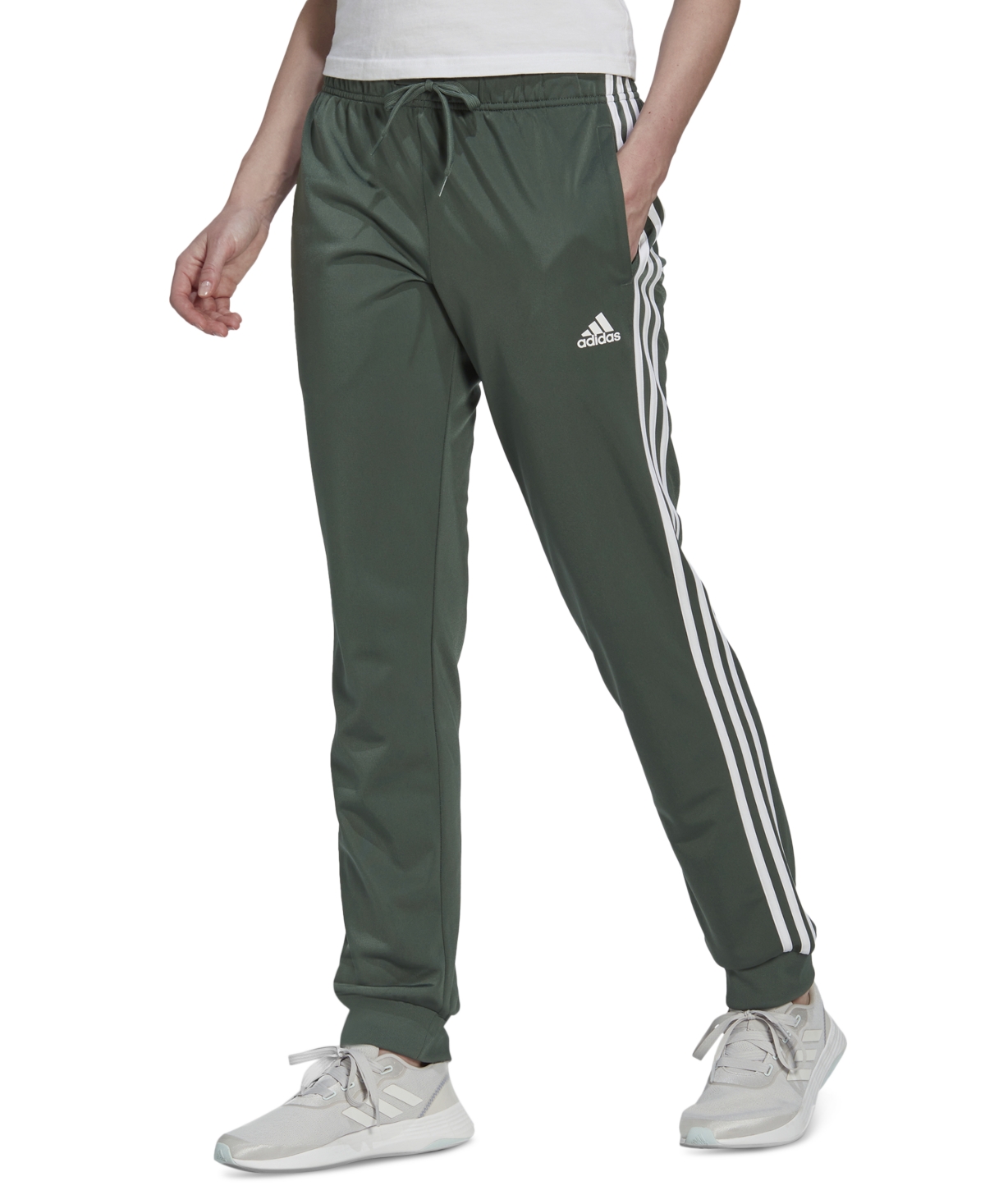 essentials warm up tapered 3 stripes track pants