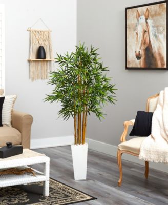 Nearly Natural 5' Bamboo Artificial Tree In White Tower Planter - Macy's