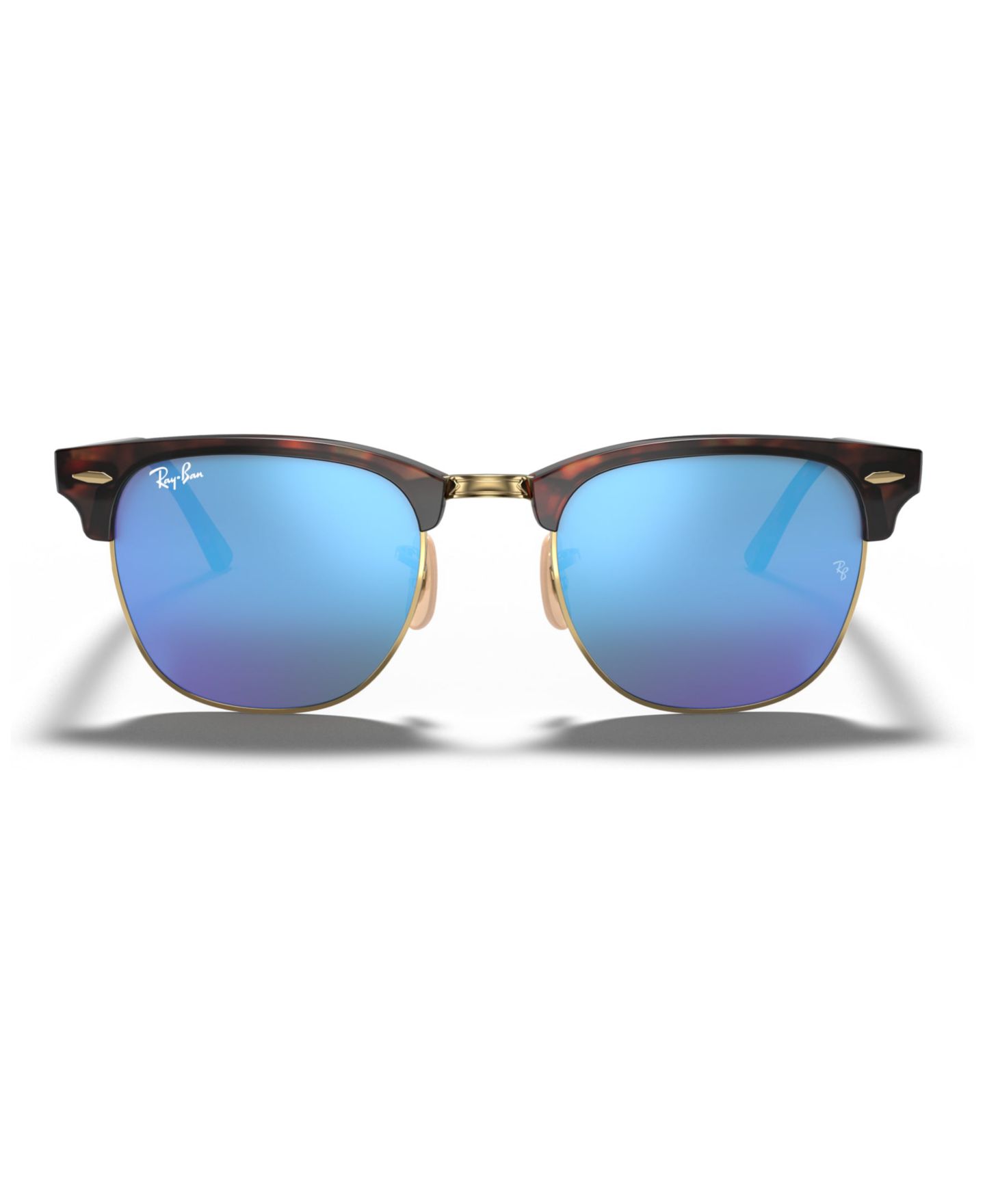 Солнцезащитные очки Ray-Ban Unisex Sunglasses, RB3016 Clubmaster Mineral Flash Lenses, цвет: Золотой синий — фото 6