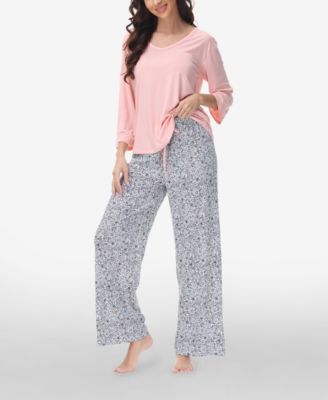 Women's Drop Sleeve Top with Wide Leg Lounge Pant Set, 2 Piece
