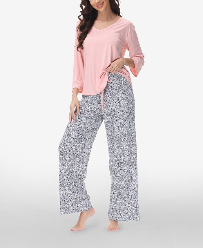 INK IVY Women s Drop Sleeve Top with Wide Leg Lounge Pant Set 2
