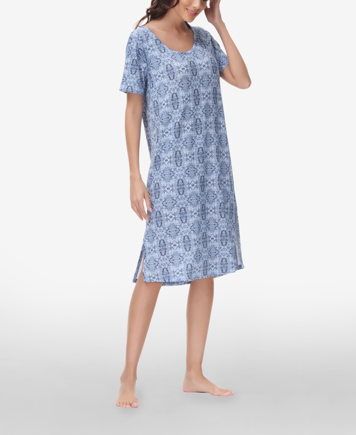 Ink+Ivy Women's Printed Short Sleeve Side Slit Sleep Dress High Point Shoulder