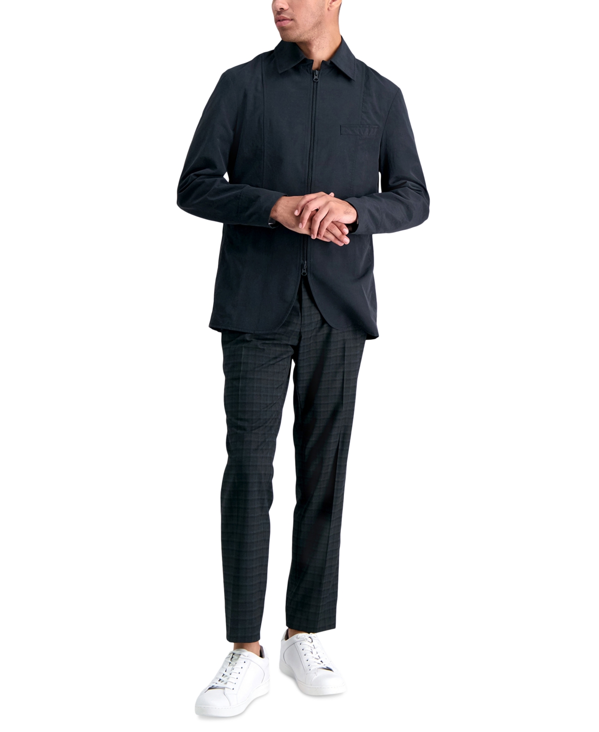 Shop Kenneth Cole Reaction Men's Gabardine Skinny/extra-slim Fit Performance Stretch Flat-front Dress Pants In Black Plaid