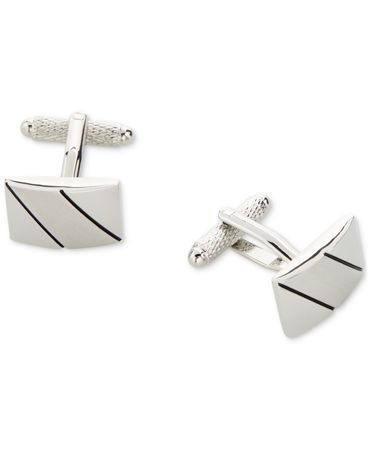 Мужские запонки Perry Ellis Portfolio Diagonal Line Cufflinks, цвет: Серебряный — фото 1