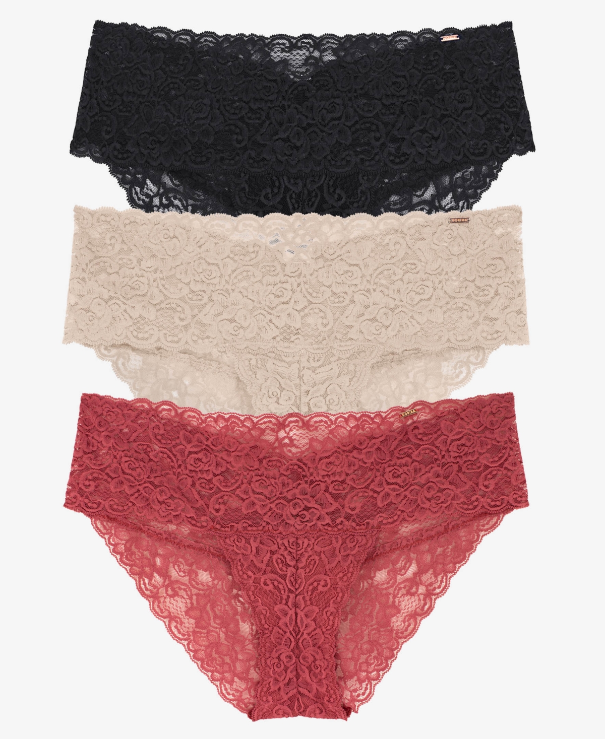 Women's Lana Brief Panty Set, 3 Piece - Red, Beige, Black