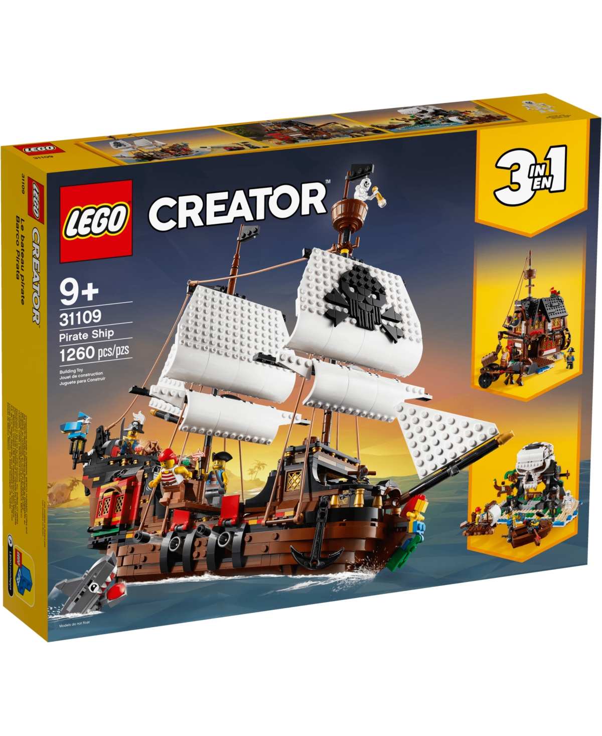Lego Creator 31109 3-in-1 Pirate Ship, Pirate Inn And Skull Island Toy Building Set With Pirate Minifigur In No Color