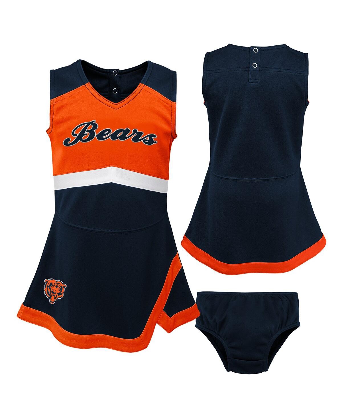 Outerstuff Babies' Infant Girls Navy, Orange Chicago Bears Cheer Captain Jumper Dress In Navy,orange