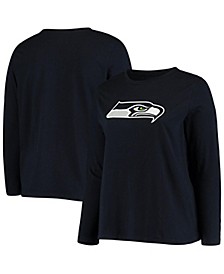 Women's Branded College Navy Seattle Seahawks Plus Size Primary Logo Long Sleeve T-shirt