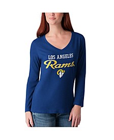 Women's Royal Los Angeles Rams Post Season Long Sleeve V-Neck T-shirt