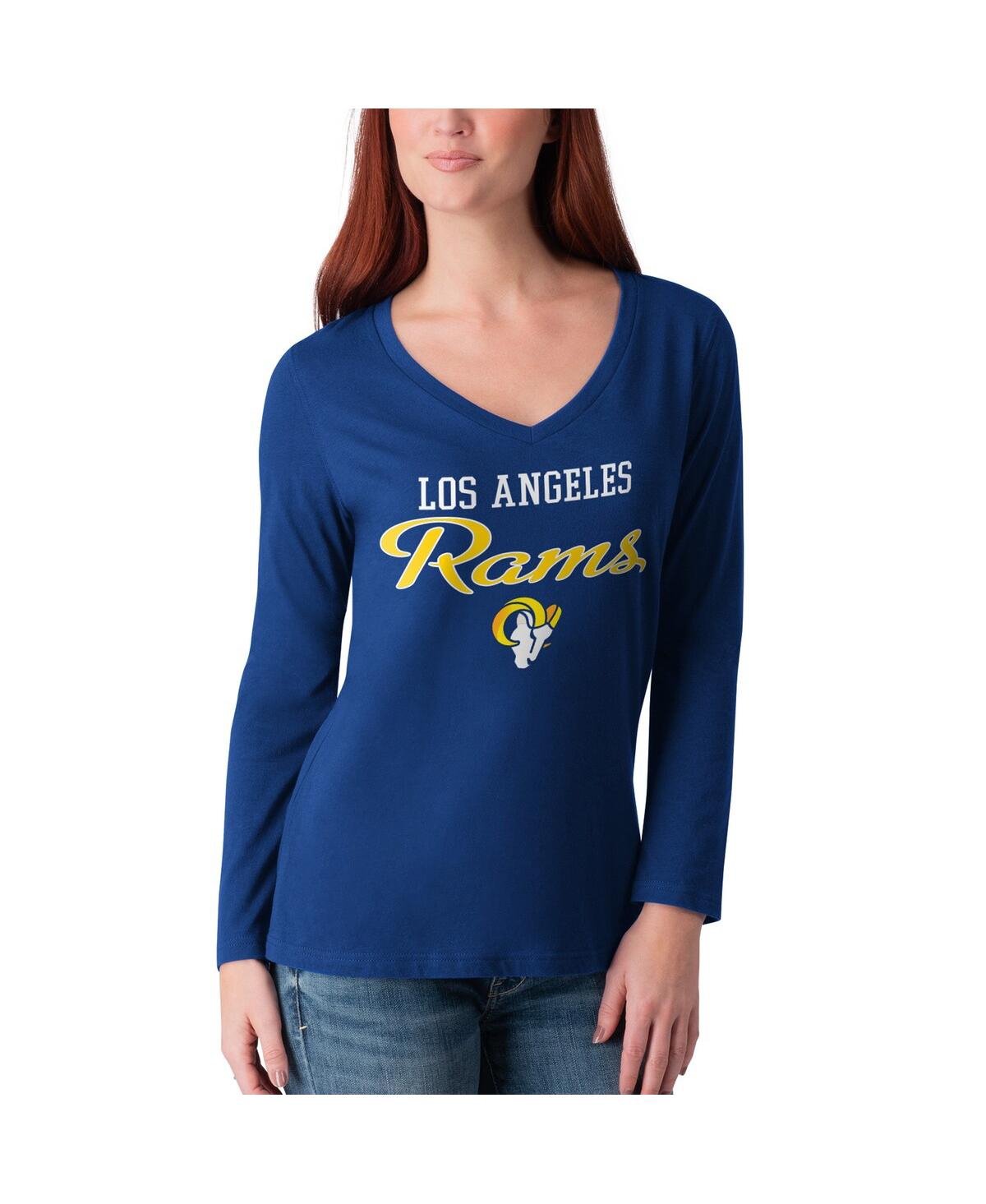 Shop G-iii 4her By Carl Banks Women's  Royal Los Angeles Rams Post Season Long Sleeve V-neck T-shirt