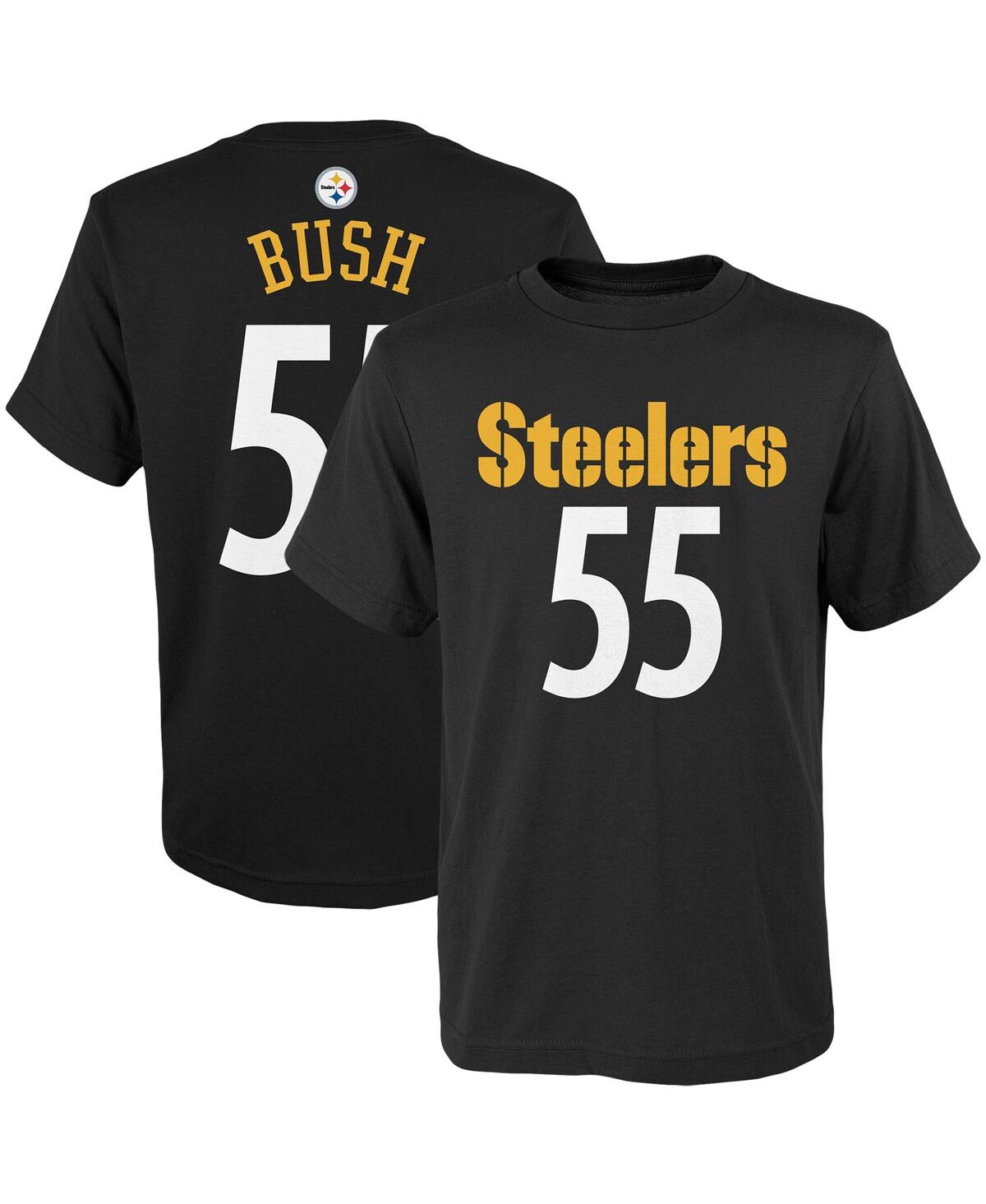 OUTERSTUFF BIG BOYS DEVIN BUSH BLACK PITTSBURGH STEELERS MAINLINER PLAYER NAME AND NUMBER T-SHIRT