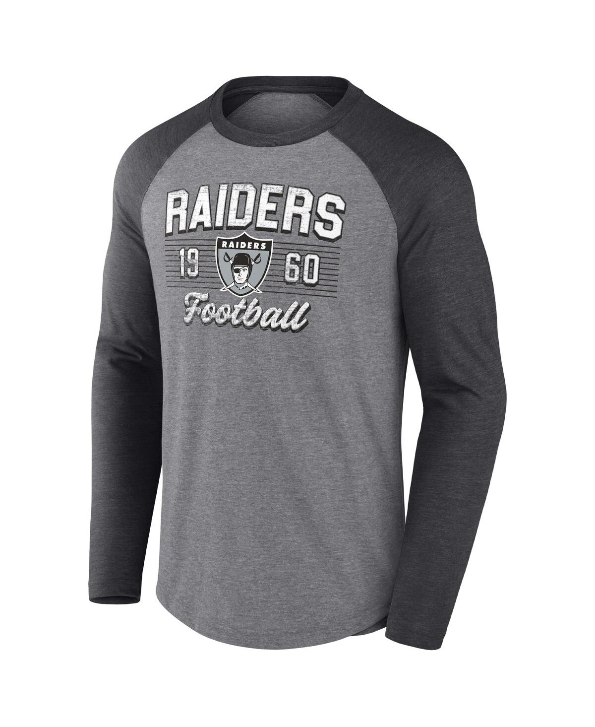 Men's Fanatics Heathered Charcoal Las Vegas Raiders Weekend Casual Raglan Long Sleeve T-shirt - Heathered Charcoal