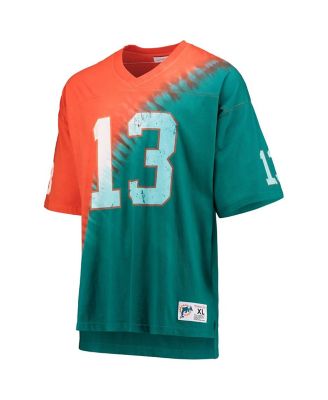 Men's Dan Marino Orange, Aqua Miami Dolphins Retired Player Name and Number Diagonal Tie-Dye V-Neck T-shirt