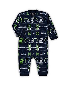 Newborn and Infant Boys and Girls Navy Seattle Seahawks Banded Long Sleeve Holiday Pajamas Full-Zip Jumper