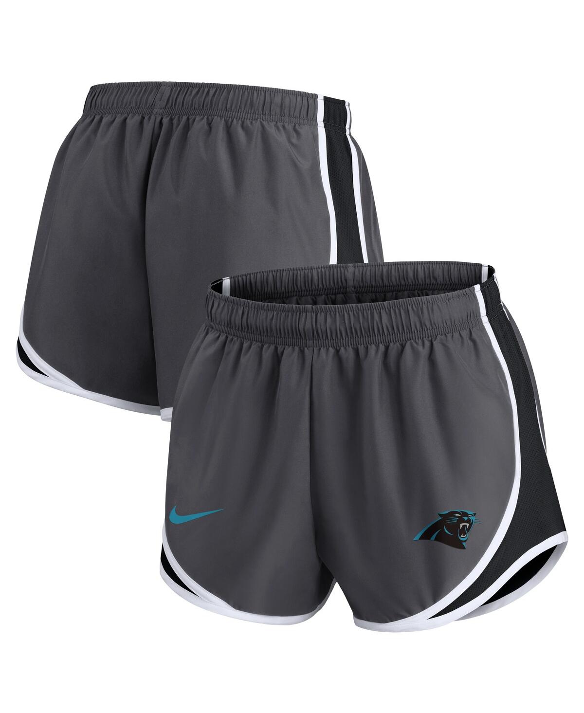 Shop Nike Women's  Charcoal Carolina Panthers Logo Performance Tempo Shorts