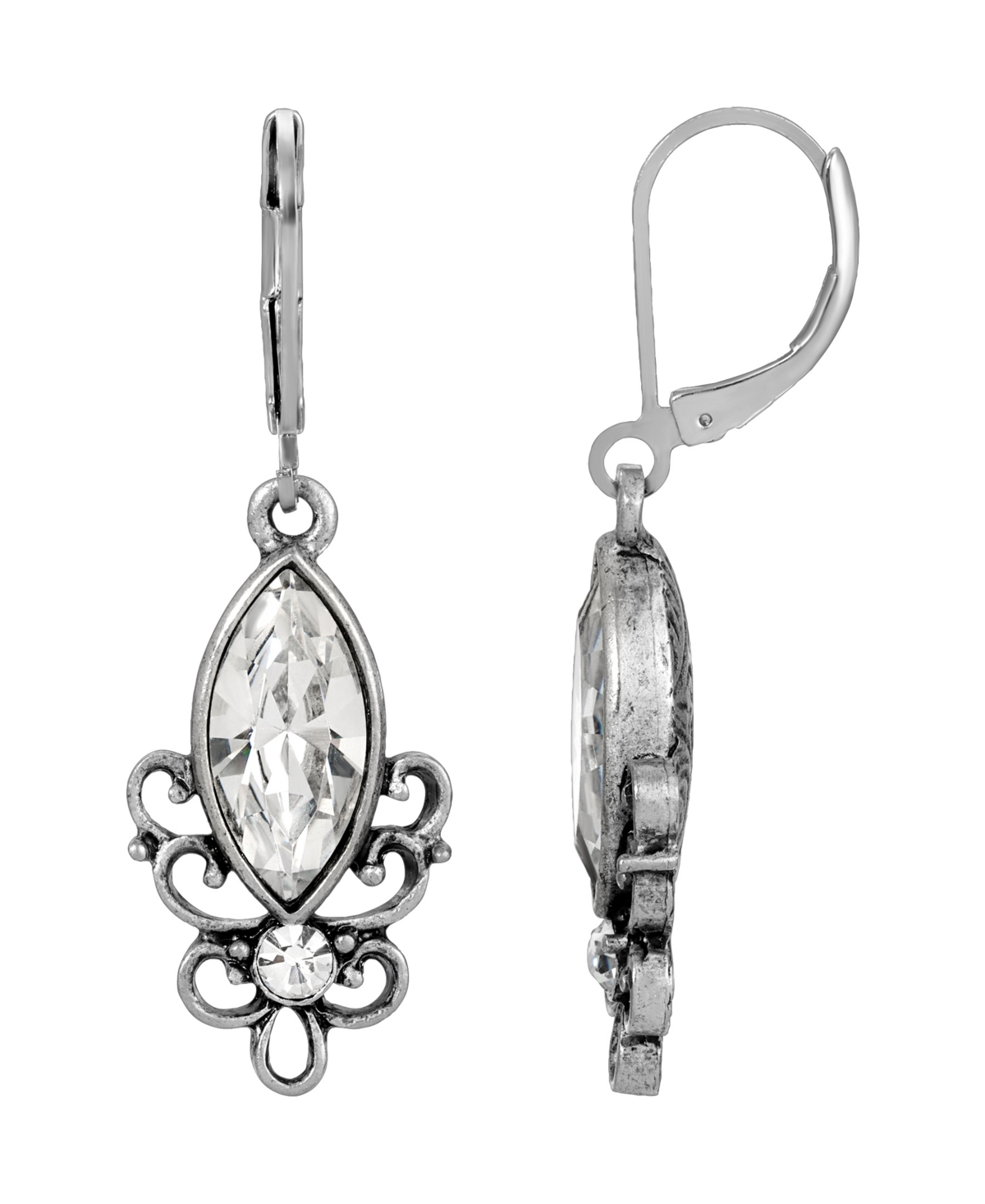 2028 Pewter Crystal Filigree Drop Earring In No Color