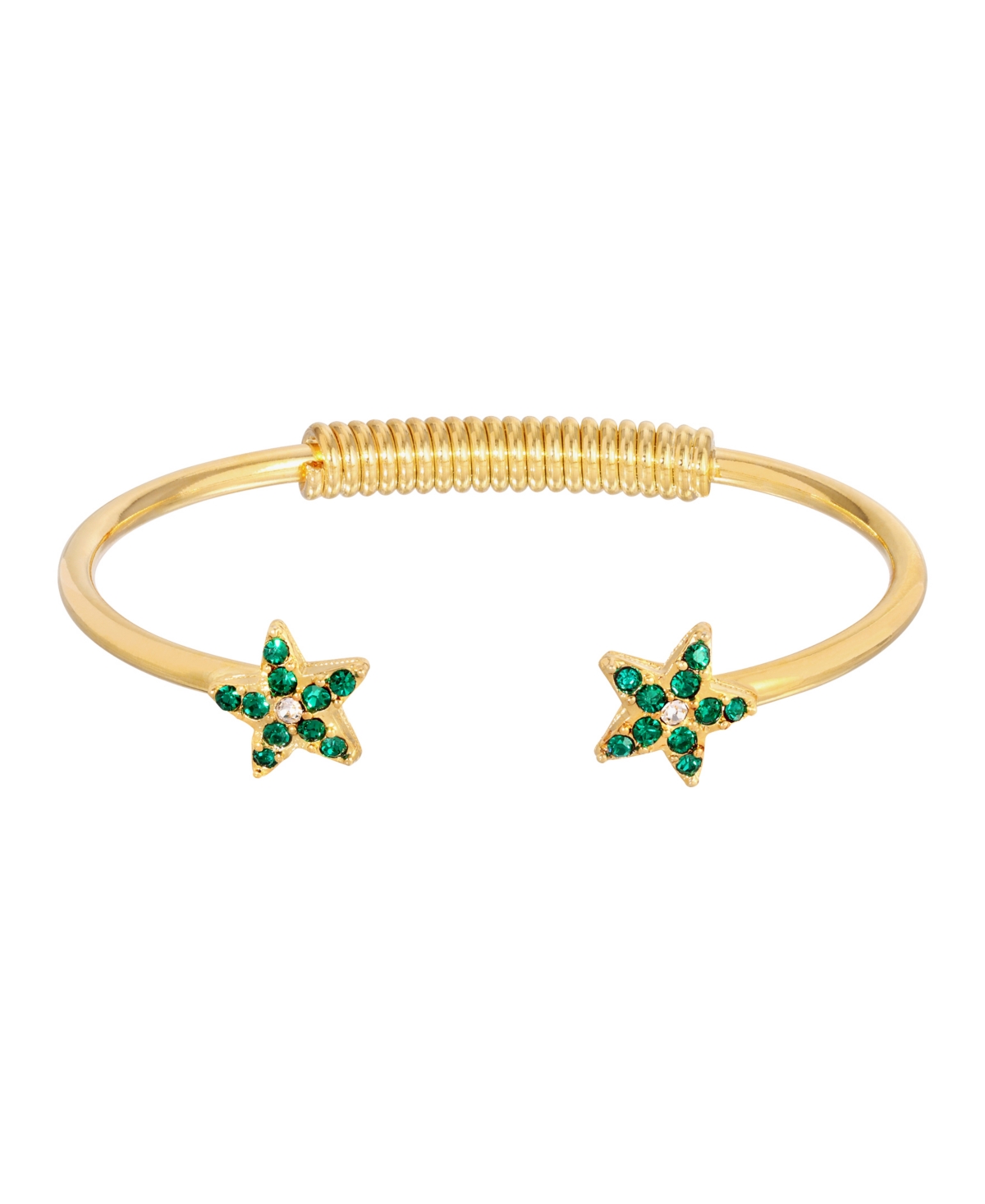 2028 Gold-tone Crystal Emerald Star Spring Bracelet In Green