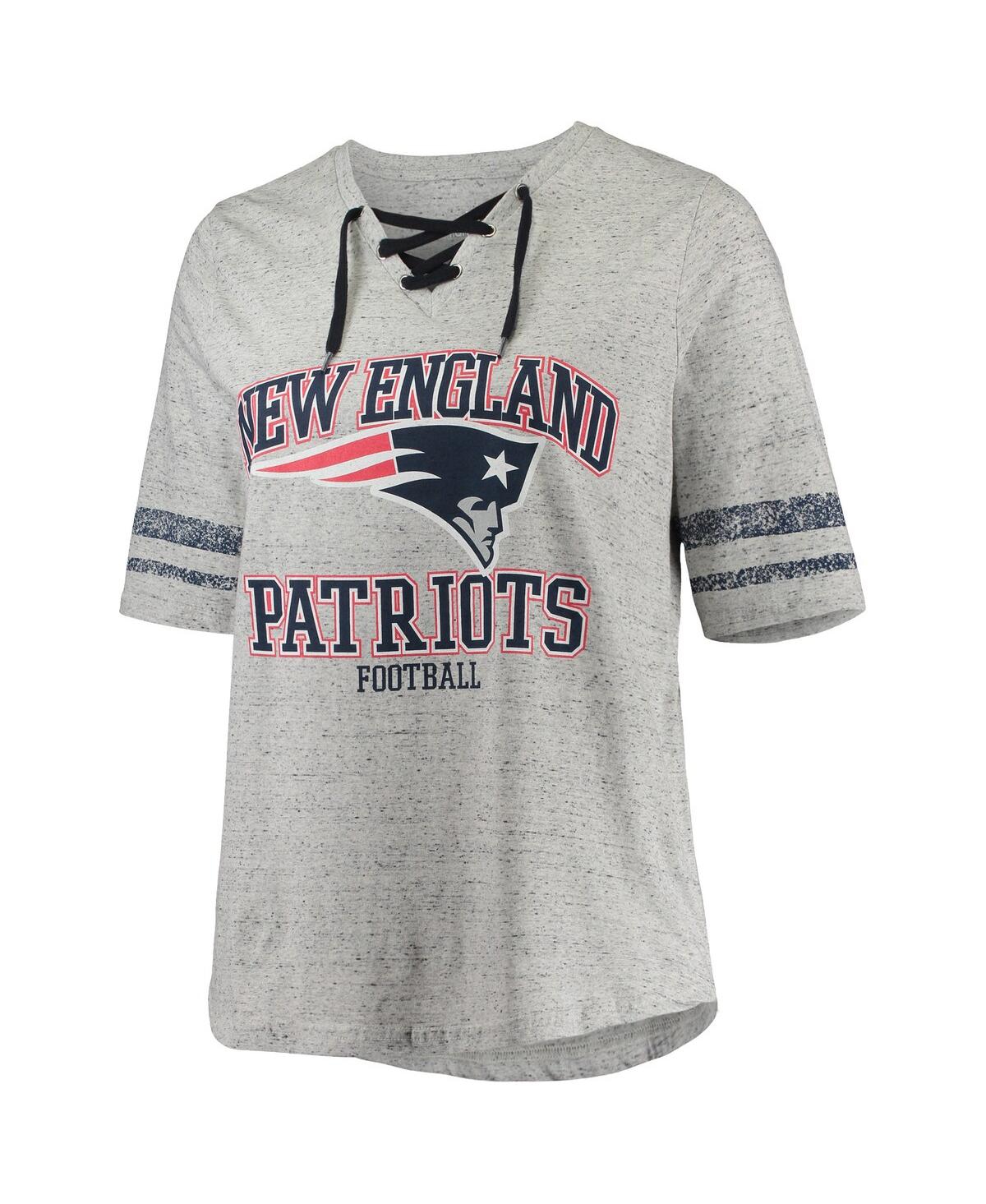 Shop Profile Women's Mac Jones Heathered Gray New England Patriots Plus Size Lace-up V-neck T-shirt