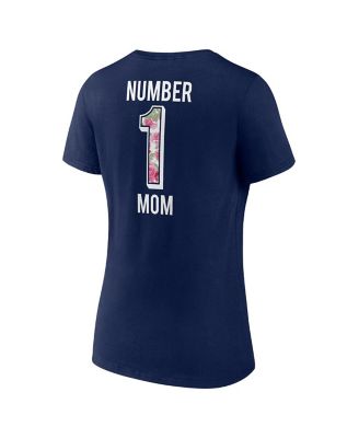 Women's Navy New England Patriots Plus Size Mother's Day #1 Mom V-Neck T-shirt