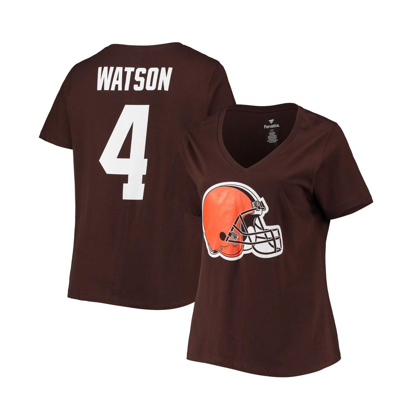 Женская футболка Fanatics Deshaun Watson Brown Cleveland Browns Plus Size Player Name and Number V-Neck — фото 1