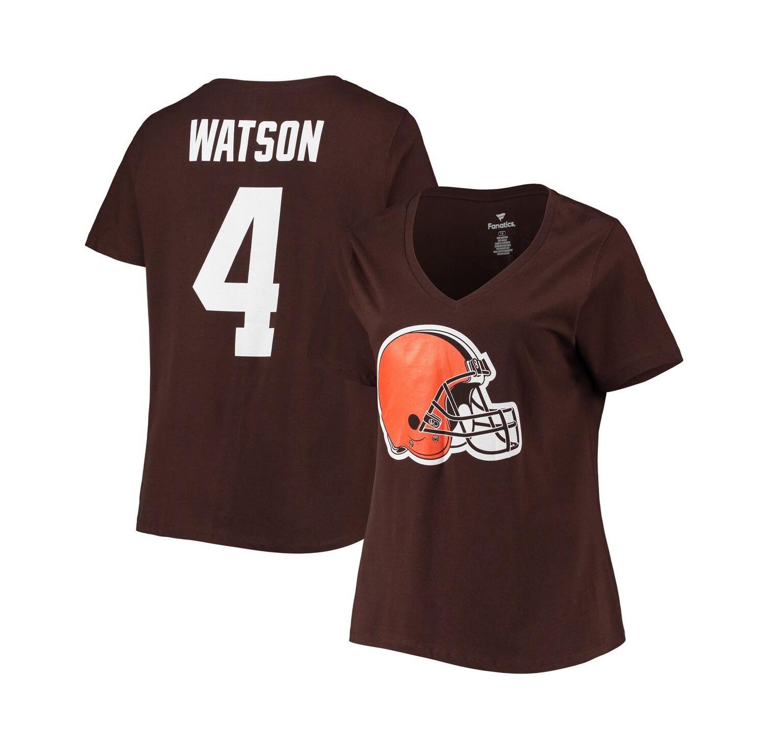 Women's Deshaun Watson Brown Cleveland Browns Plus Size Player Name and Number V-Neck T-shirt