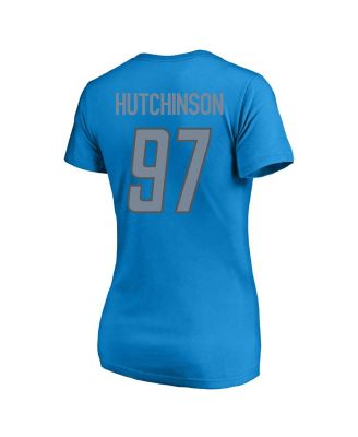 Women's Aidan Hutchinson Blue Detroit Lions Plus Size Player Name and Number V-Neck T-shirt