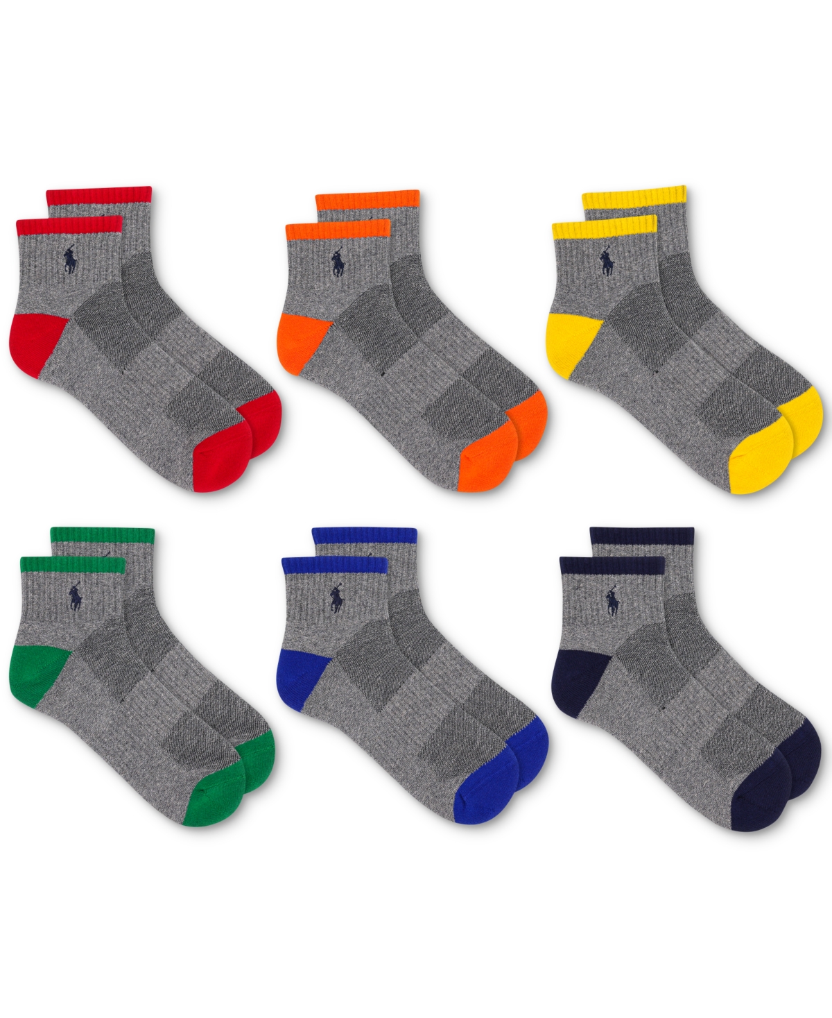 Polo Ralph Lauren Men's 6-pk. Performance Tipped Color Heel Toe Low Cut Socks In Asst