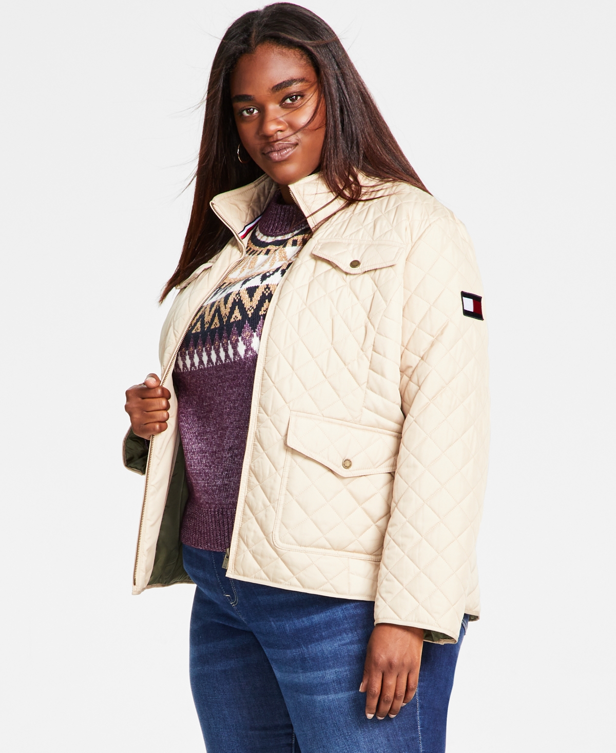 Tommy Hilfiger Plus Size Quilted Stand-Collar Jacket