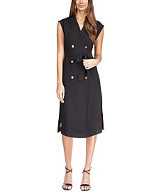Women's Button-Front Belted Trench Dress