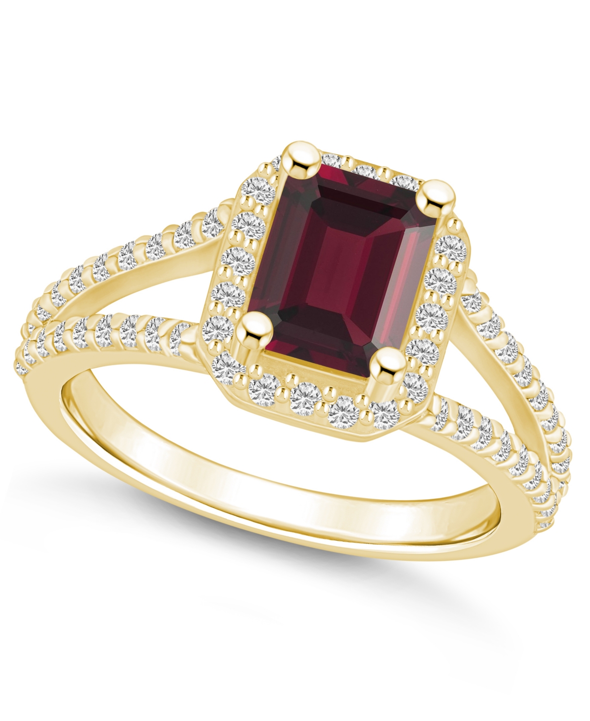 Macy's Garnet (2 Ct. T.w.) And Diamond (1/2 Ct. T.w.) Halo Ring In 14k Yellow Gold In Red