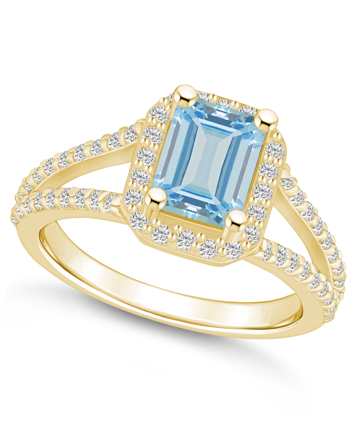 Macy's Aquamarine (1-3/8 Ct. T.w.) And Diamond (1/2 Ct. T.w.) Halo Ring In 14k Yellow Gold In Aquamarine