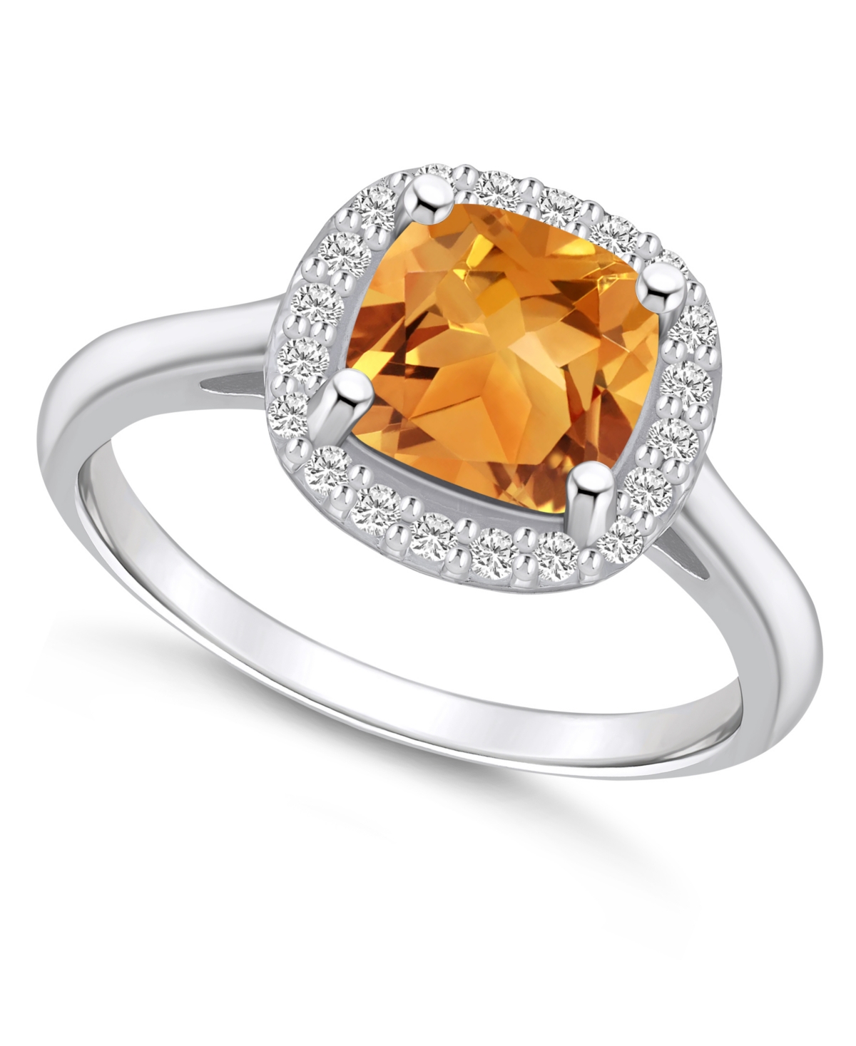 Macy's Citrine (2 Ct. T.w.) And Diamond (1/4 Ct. T.w.) Halo Ring In 14k White Gold In Orange