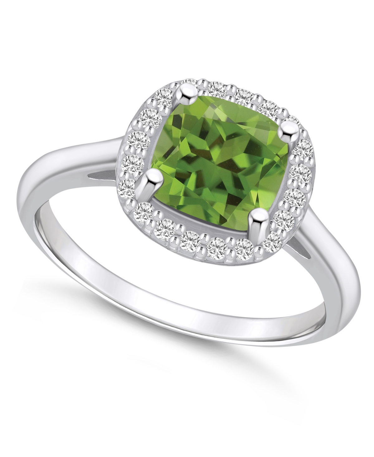 Macy's Peridot (2-3/8 Ct. T.w.) And Diamond (1/4 Ct. T.w.) Halo Ring In 14k White Gold In Green