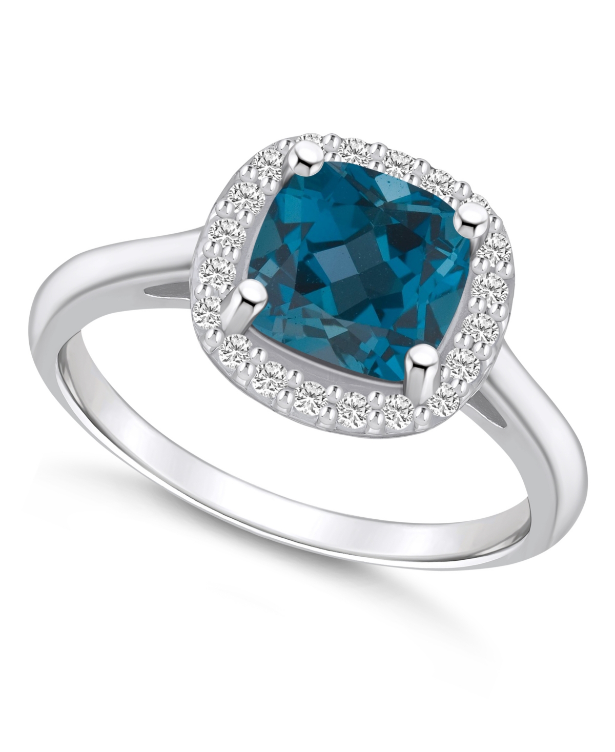 Macy's London Blue Topaz (2-3/4 Ct. T.w.) And Diamond (1/4 Ct. T.w.) Halo Ring In 14k White Gold In Blue