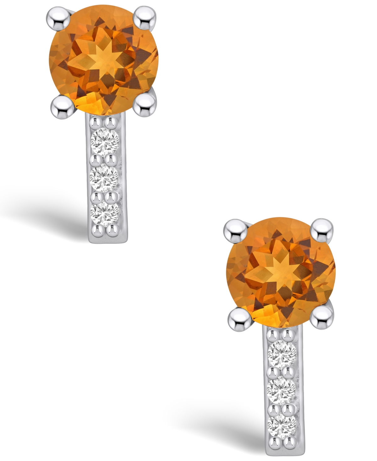 Macy's(1-1/2 ct. t.w.) and Diamond (1/8 ct. t.w.) Stud Earrings in 14K White Gold - Citrine