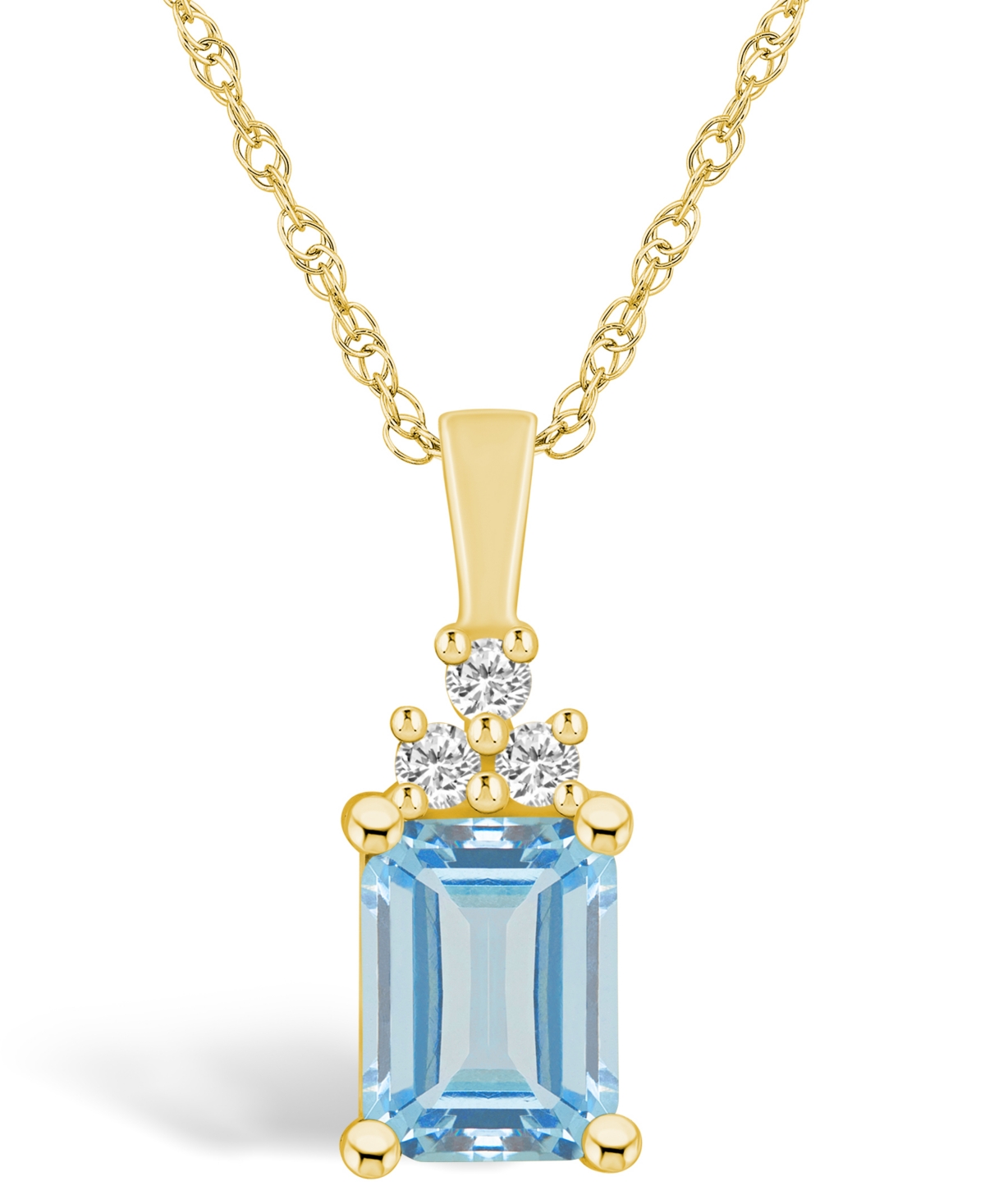 Macy's Aquamarine (1-3/8 Ct. T.w.) And Diamond (1/10 Ct. T.w.) Pendant Necklace In 14k Yellow Gold