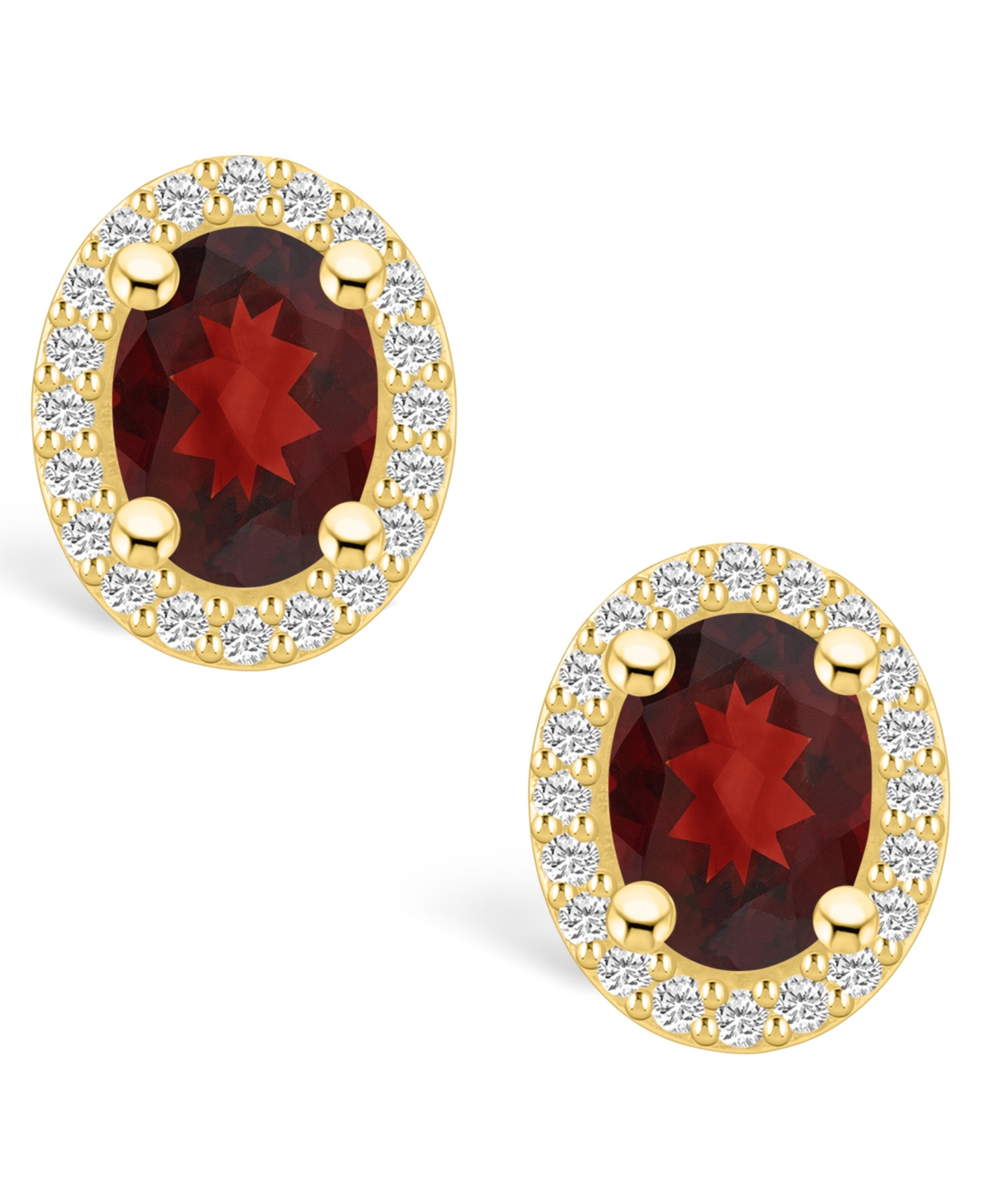 Macy's(3 ct. t.w.) and Diamond (3/8 ct. t.w.) Halo Stud Earrings in 14K Yellow Gold - Garnet
