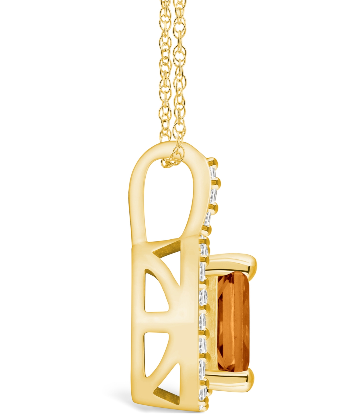 Macy's Citrine (1-5/8 Ct. T.w.) and Diamond (1/4 Ct. T.w.) Halo Pendant Necklace in 14K Yellow Gold