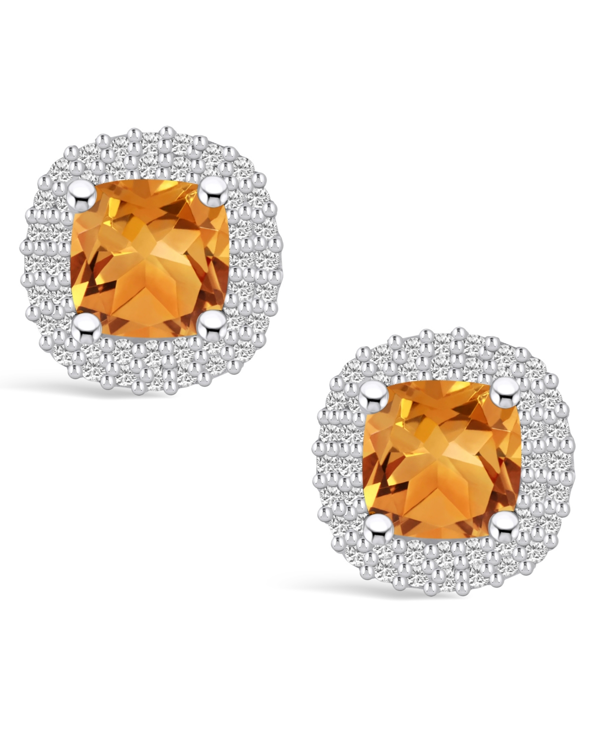 Macy's(1-3/4 ct. t.w.) and Diamond (3/8 ct. t.w.) Halo Stud Earrings in 14K White Gold - Citrine